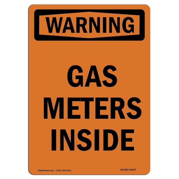 Safety Sign, OSHA WARNING, 5" Height, Gas Meters Inside, Portrait, 10PK